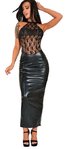 Ledapol eco-leather long lace wet-look dress with Zipper